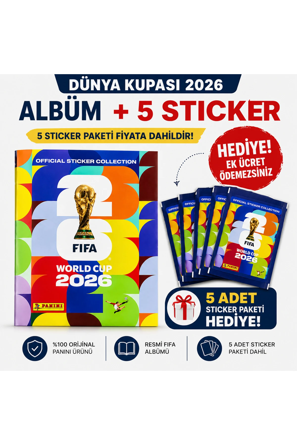 FIFA World Cup 2026 Resmi Sticker Albümü + 5 Sticker Paket Seti